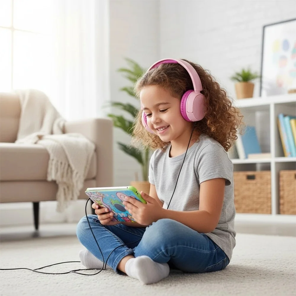 Pink 2-in-1 Wireless & Wired Kid Safe Headphones